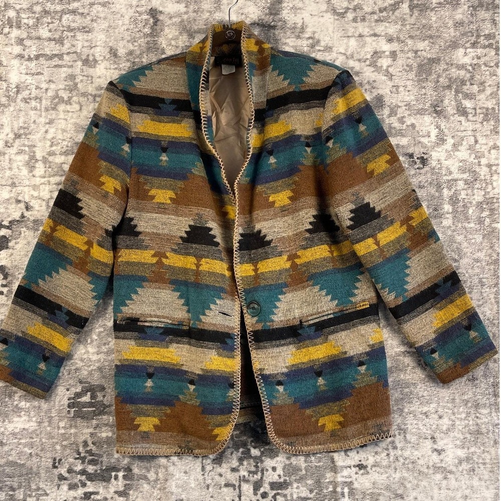 Vtg David Paul Tapestry Blazer Women M Aztec Southwestern Print Boho Jacket